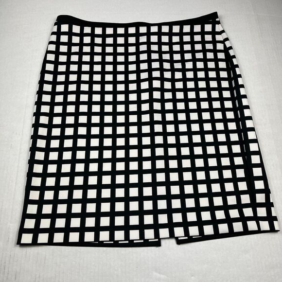 Calvin Klein XL Black White Checkered Pencil Skirt Work Office Zip Knee Length - Picture 1 of 11